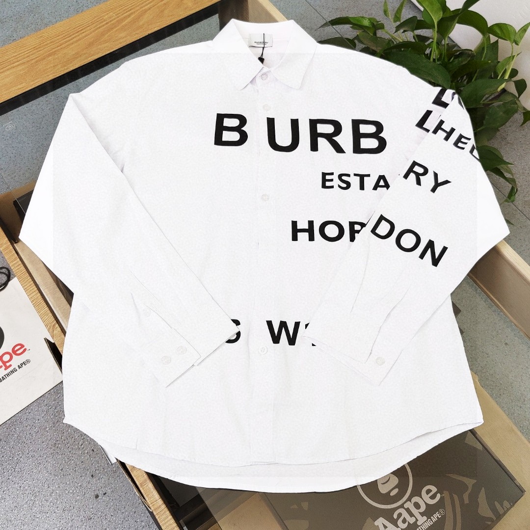 Burberry 3D Letter Print Long Sleeve Shirt - Casual Couple Style, White