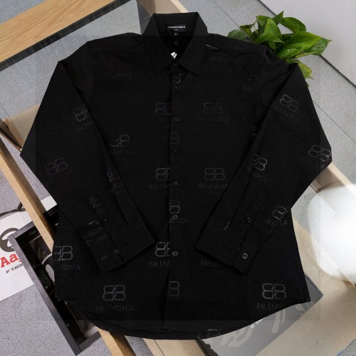 Balenciaga Full Logo Print Long Sleeve Couple Shirt - Black 1 Balenciaga Full Logo Print Long Sleeve Couple Shirt - Black