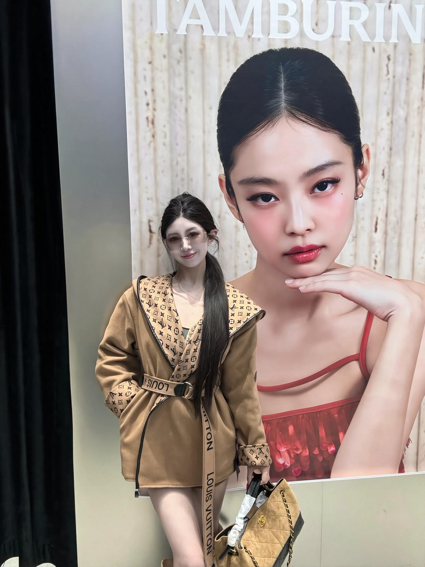 Louis Vuitton Inspired Thickened Woolen Overcoat with Belt - Stylish & Warm