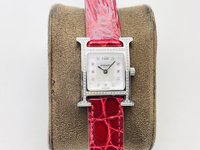 Hermes Watch Blue Pink Set With Diamonds Calfskin Cowhide Crocodile Leather Fall/Winter Collection Quartz Movement Alligator Strap