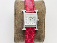 Buy Cheap Replica
 Hermes Watch Blue Pink Set With Diamonds Calfskin Cowhide Crocodile Leather Fall/Winter Collection Quartz Movement Alligator Strap