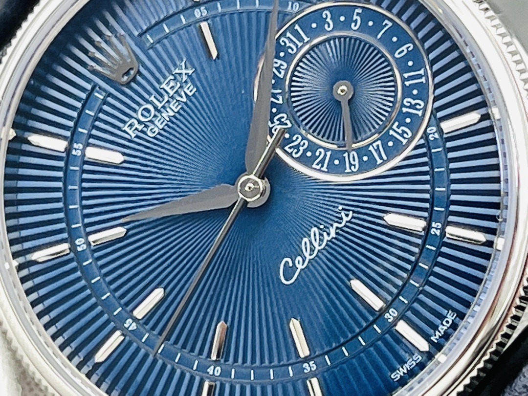 Rolex Cellini Orologio da Polso Blu Incisione Pelle bovina Cinturino in pelle