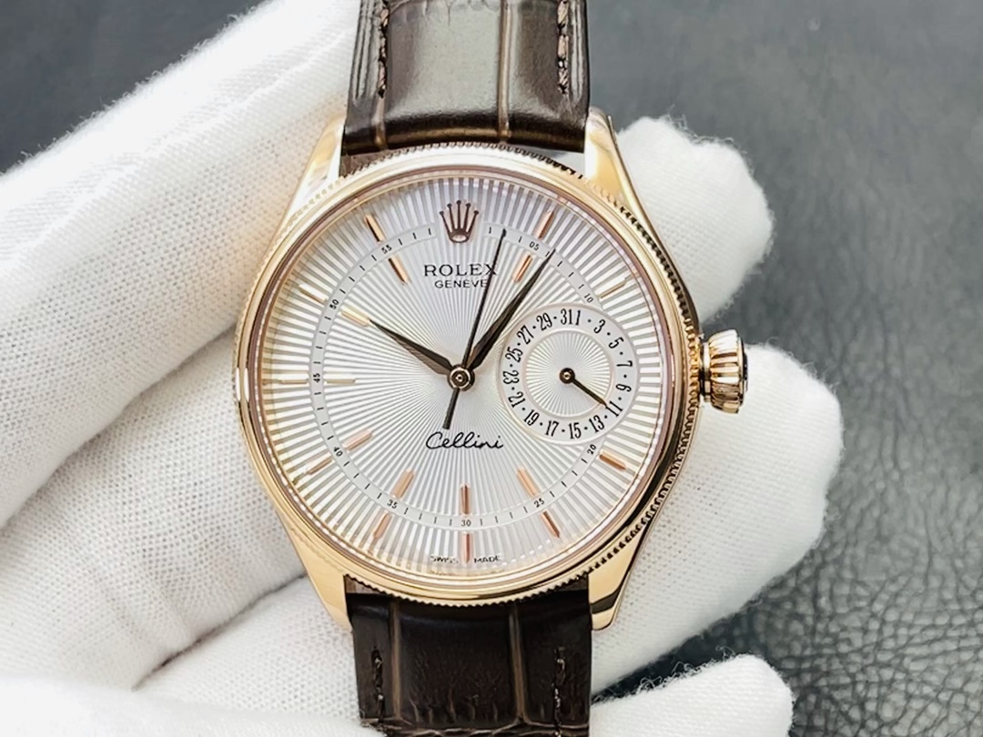 Rolex Cellini Orologio da Polso Blu Incisione Pelle bovina Cinturino in pelle