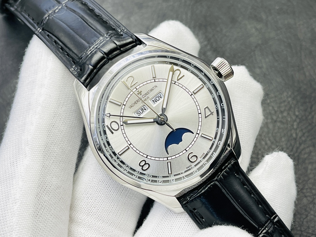 Vacheron Constantin Fiftysix Orologio da Polso Di alta qualità online
 Blu Platino Bianco Lucidatura Pelle di vitello bovina Vintage Cinturino in pelle