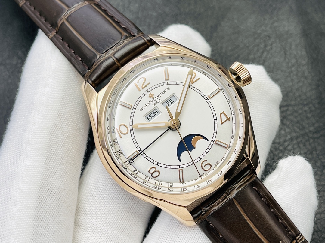 Vacheron Constantin Fiftysix Orologio da Polso Blu Platino Bianco Lucidatura Pelle di vitello bovina Vintage Cinturino in pelle