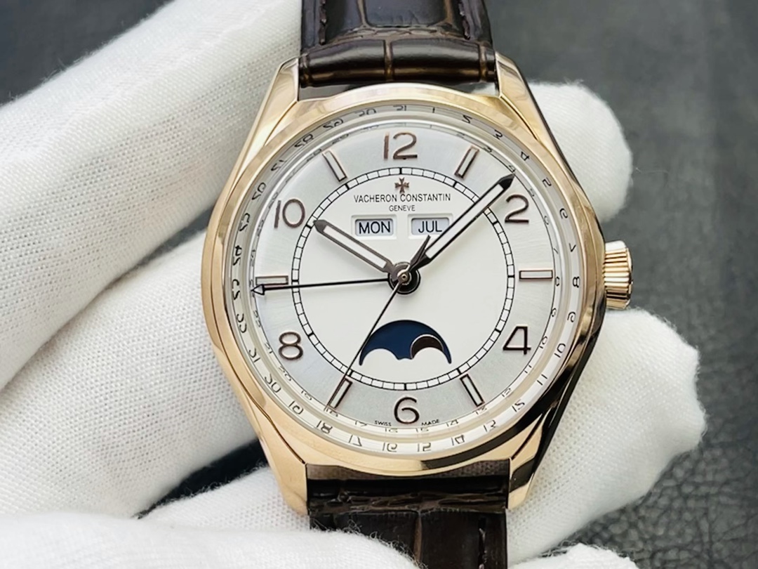 Vacheron Constantin Fiftysix Orologio da Polso Blu Platino Bianco Lucidatura Pelle di vitello bovina Vintage Cinturino in pelle