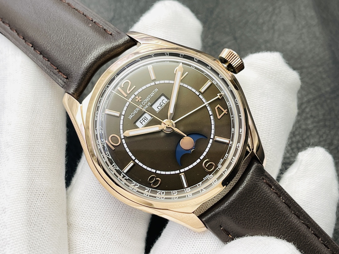 Vacheron Constantin Fiftysix Orologio da Polso Blu Platino Bianco Lucidatura Pelle di vitello bovina Vintage Cinturino in pelle