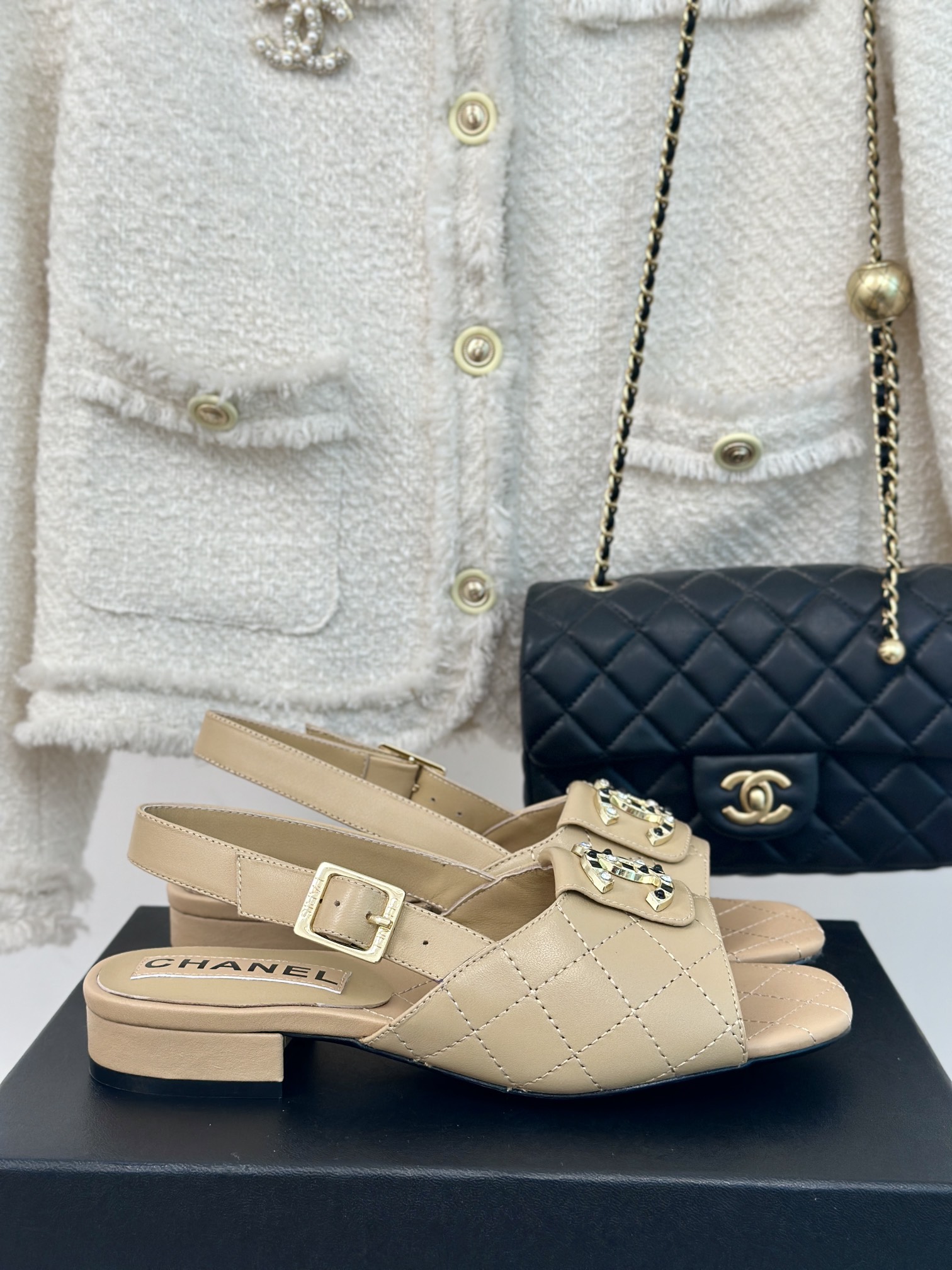 Chanel Shoes Sandals Cowhide Lambskin Sheepskin Silk