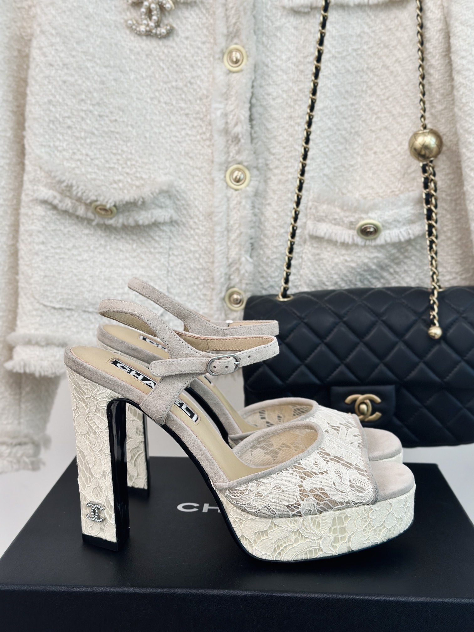 Chanel Shoes High Heel Pumps Sandals Genuine Leather Sheepskin Silk