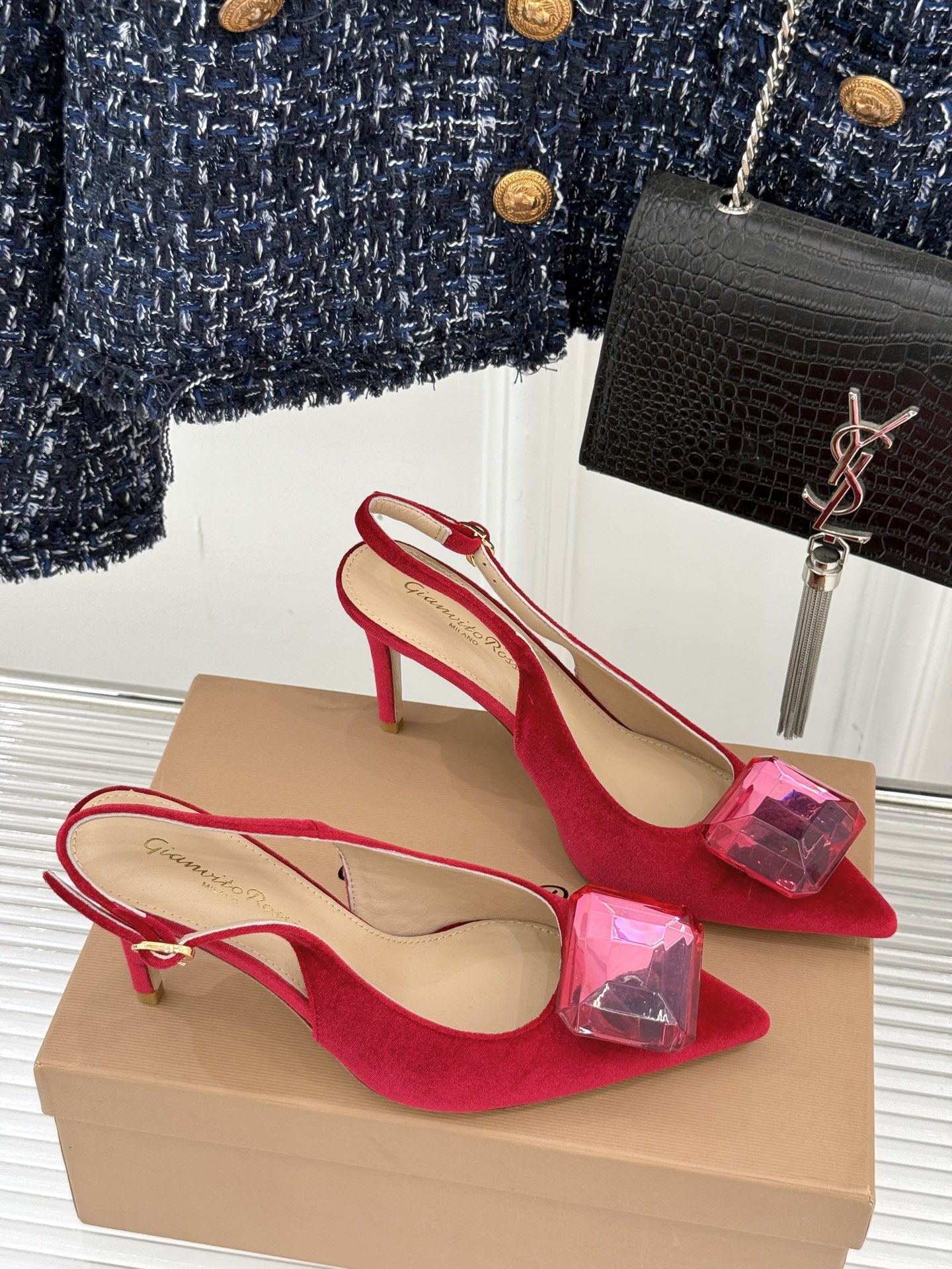 
Gianvito Rossi｜吉安维托罗西经典
绝美宝石💎slingback高跟鞋凉鞋
奢华与时尚的完