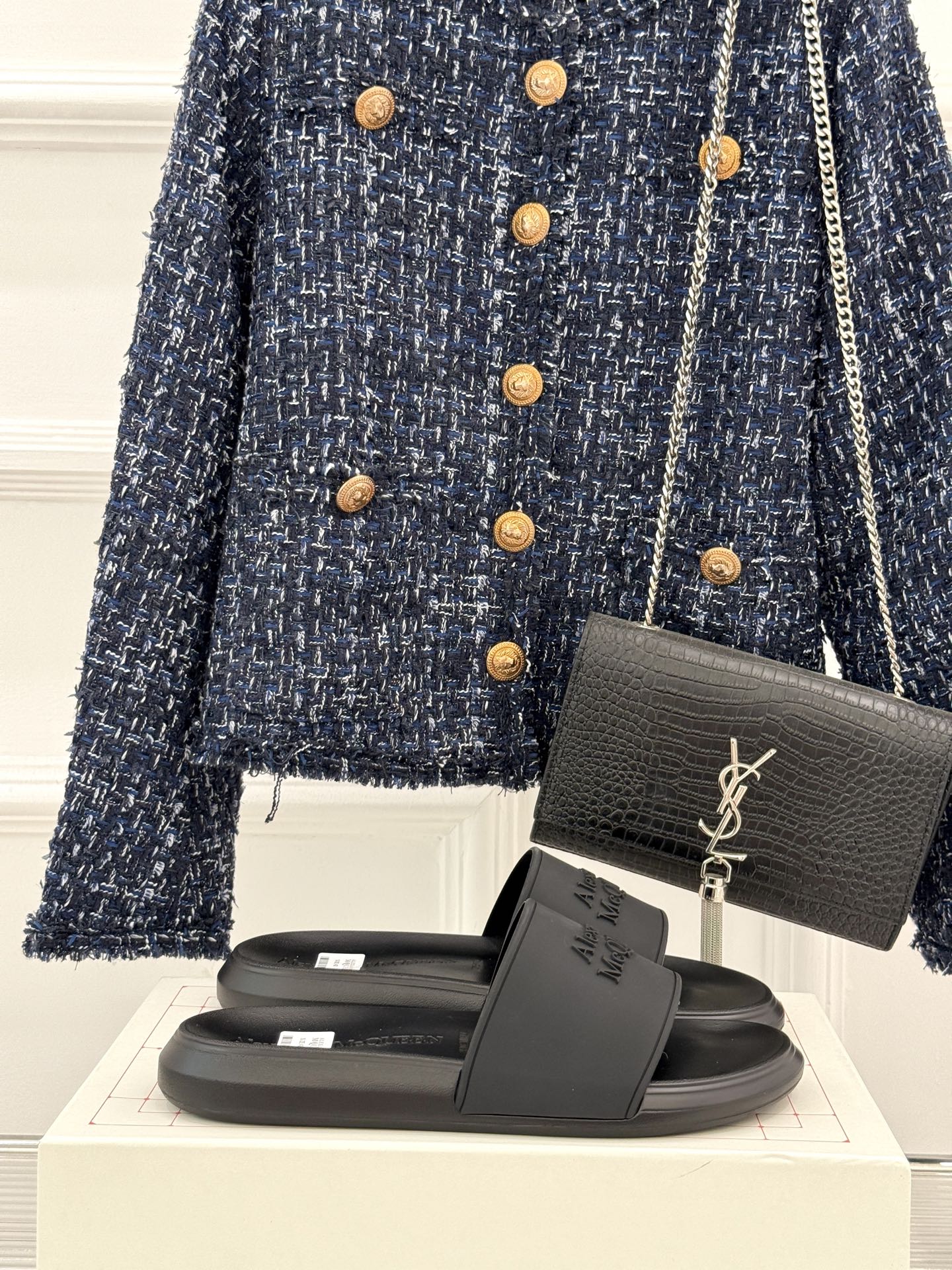 Alexander McQueen Women's Black Logo Platform Slides Sandals