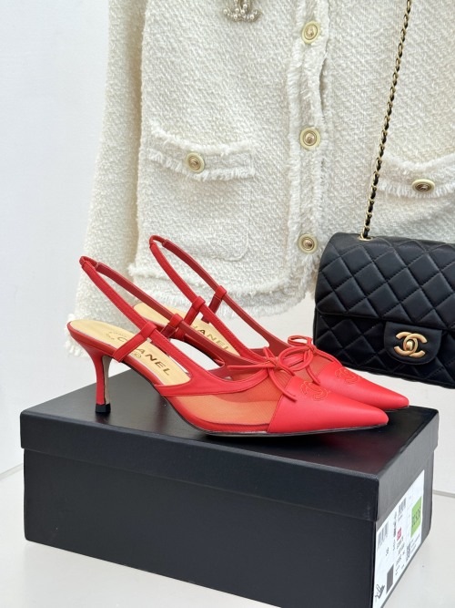 Chanel Vintage Bow Pointed Toe Slingback Heels - Red Leather 1 Chanel Vintage Bow Pointed Toe Slingback Heels - Red Leather