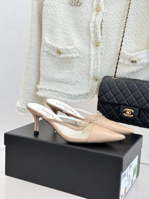 Chanel Vintage Bow Pointed-Toe High Heel Mules - Classic Elegance