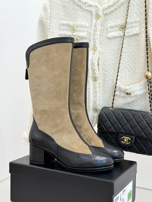 Chanel Two-Tone Calfskin & Suede Block Heel Boots - Fall/Winter Collection 1 Chanel Two-Tone Calfskin & Suede Block Heel Boots - Fall/Winter Collection