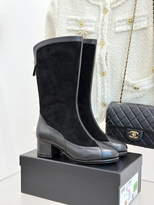 Chanel Women's 25k Autumn/Winter Two-tone Heeled Boots, Lambskin and Calfskin 1 Chanel Women's 25k Autumn/Winter Two-tone Heeled Boots, Lambskin and Calfskin