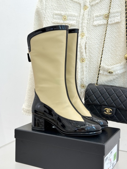 Chanel Women's Color Block Heel Boots, Chic Knee-High Boots, Size 35-39 1 Chanel Women's Color Block Heel Boots, Chic Knee-High Boots, Size 35-39