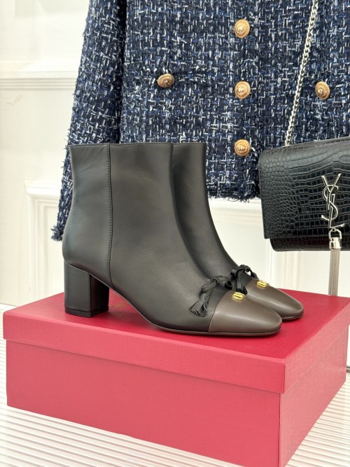 Valentino Women's Ankle Boots with Metal V Logo and Block Heel 1 Valentino Women's Ankle Boots with Metal V Logo and Block Heel