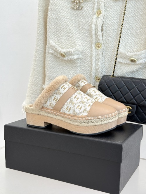 Chanel Women's CC Logo Lambskin Fur Mules Clogs Slides Sandals 1 Chanel Women's CC Logo Lambskin Fur Mules Clogs Slides Sandals
