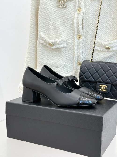 Chanel 25P Black Leather Mary Jane Shoes with Bow and Block Heel 1 Chanel 25P Black Leather Mary Jane Shoes with Bow and Block Heel