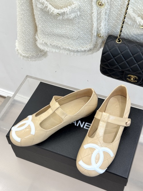 Chanel Classic Double C T-Strap Ballet Mary Jane Shoes Beige Leather 1 Chanel Classic Double C T-Strap Ballet Mary Jane Shoes Beige Leather