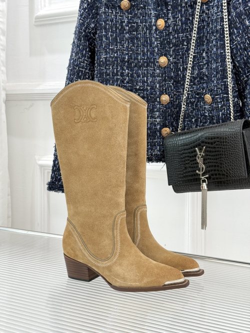 Celine Women's Western Boots Vintage Metal Heel, Brown Leather, Size 35-39 1 Celine Women's Western Boots Vintage Metal Heel, Brown Leather, Size 35-39