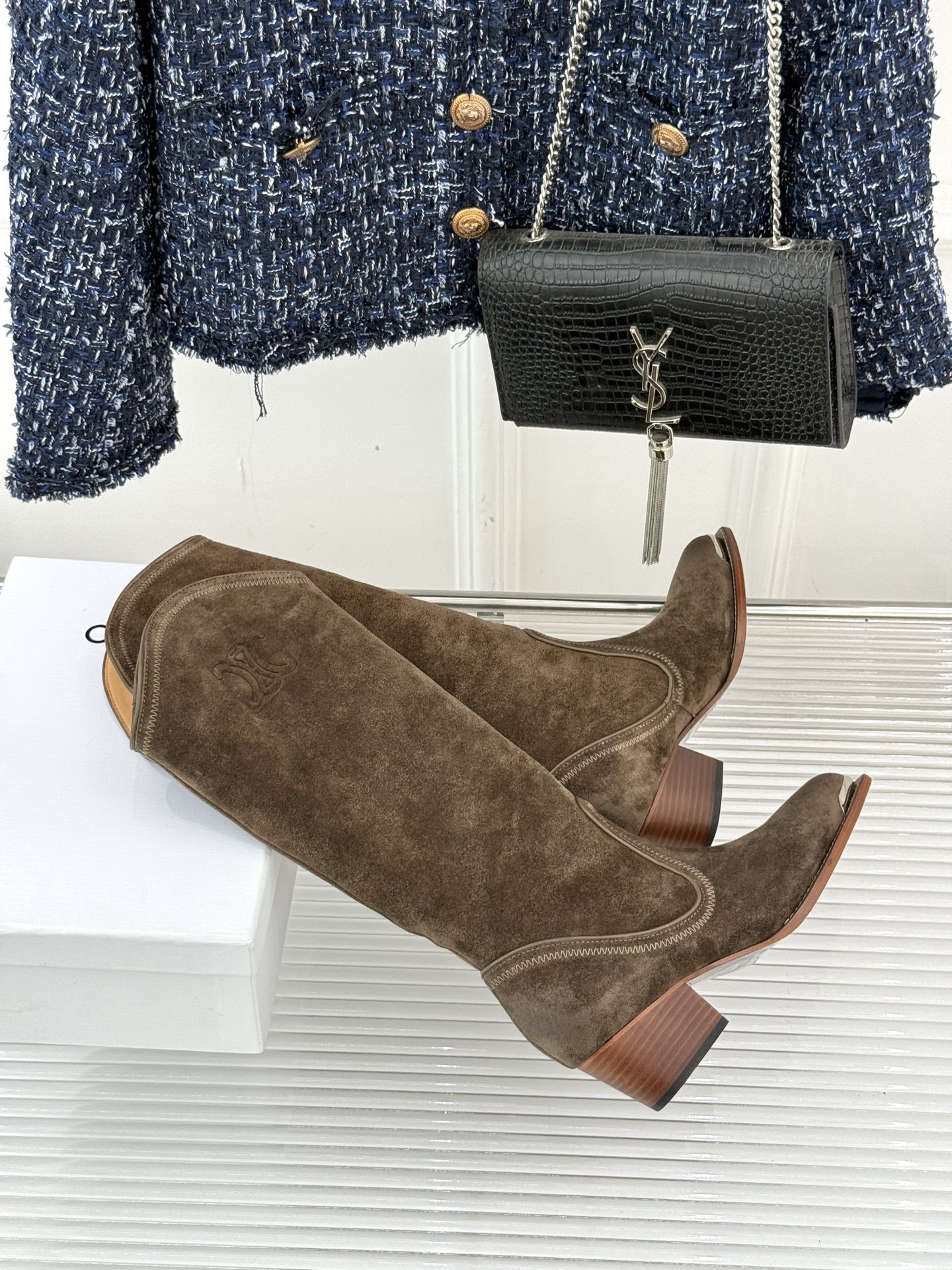 Celine Women's Brown Suede Western Boots with Metal Toe and Block Heel 6 i1757005082518 7937 0 4
