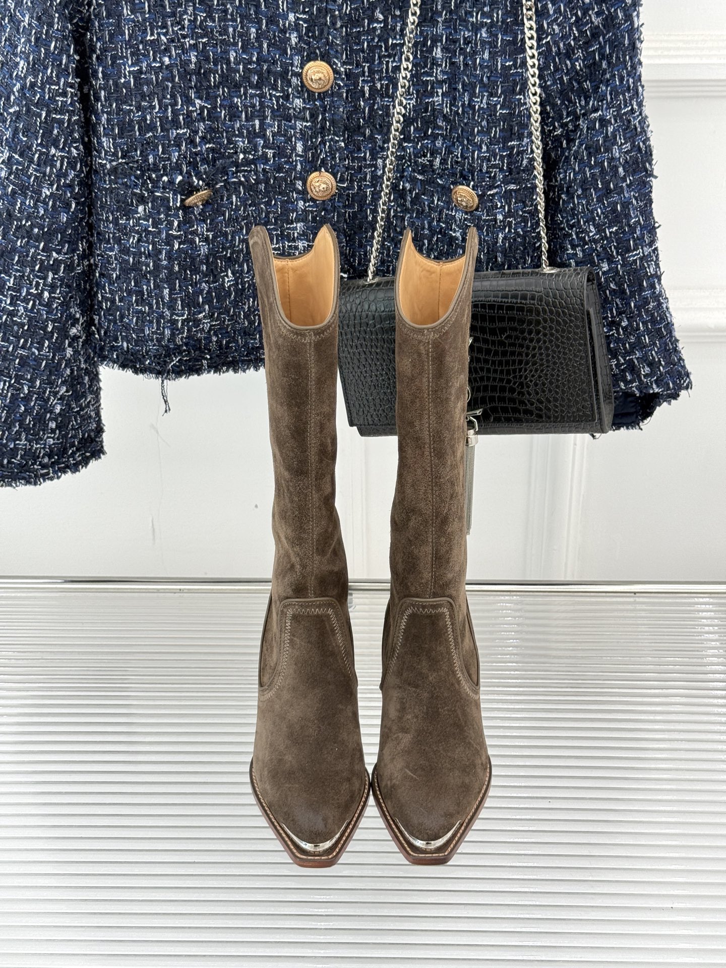 Celine Women's Brown Suede Western Boots with Metal Toe and Block Heel 5 i1757005082528 604 0 3