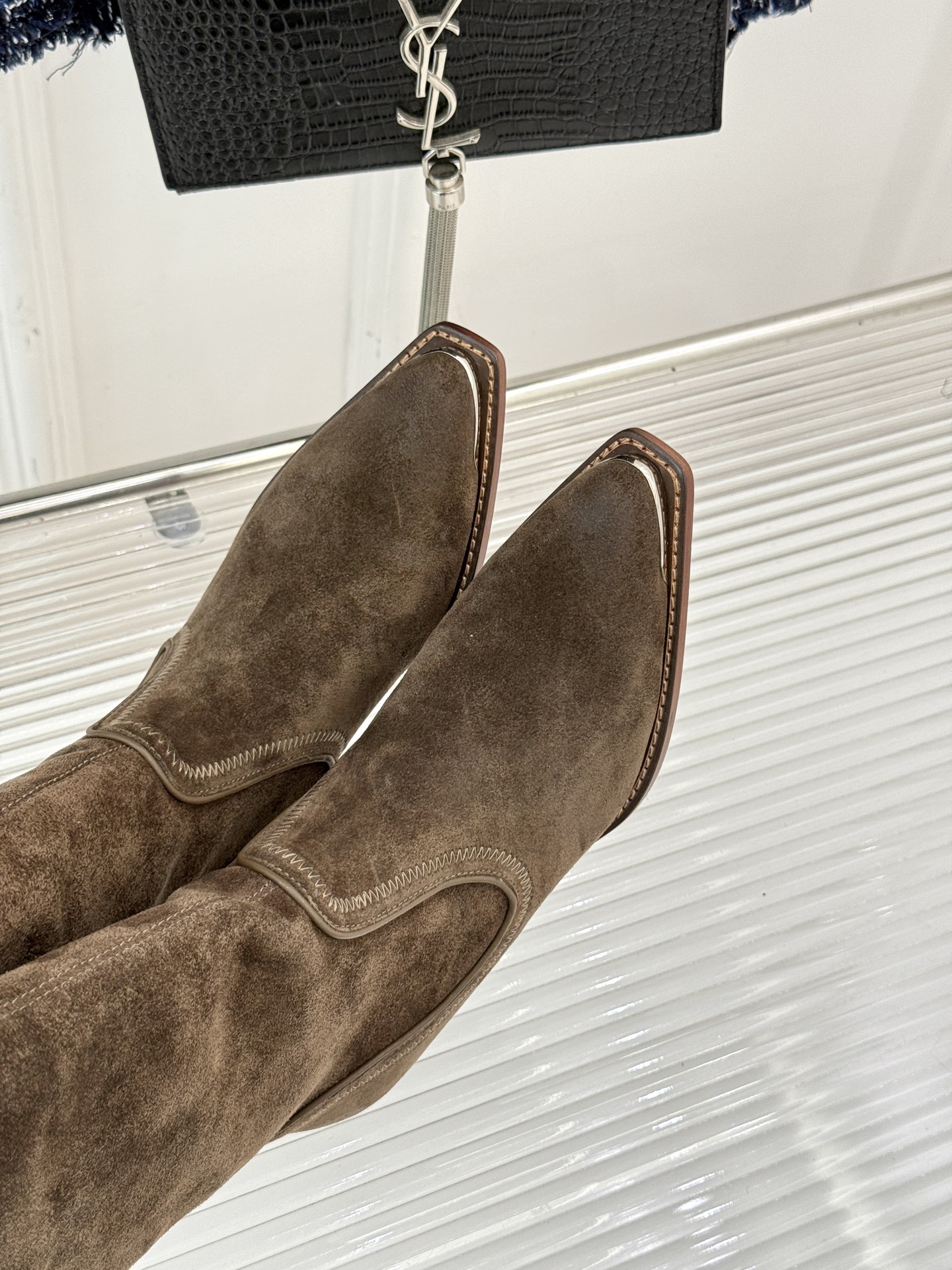 Celine Women's Brown Suede Western Boots with Metal Toe and Block Heel 8 i1757005082529 5400 0 6