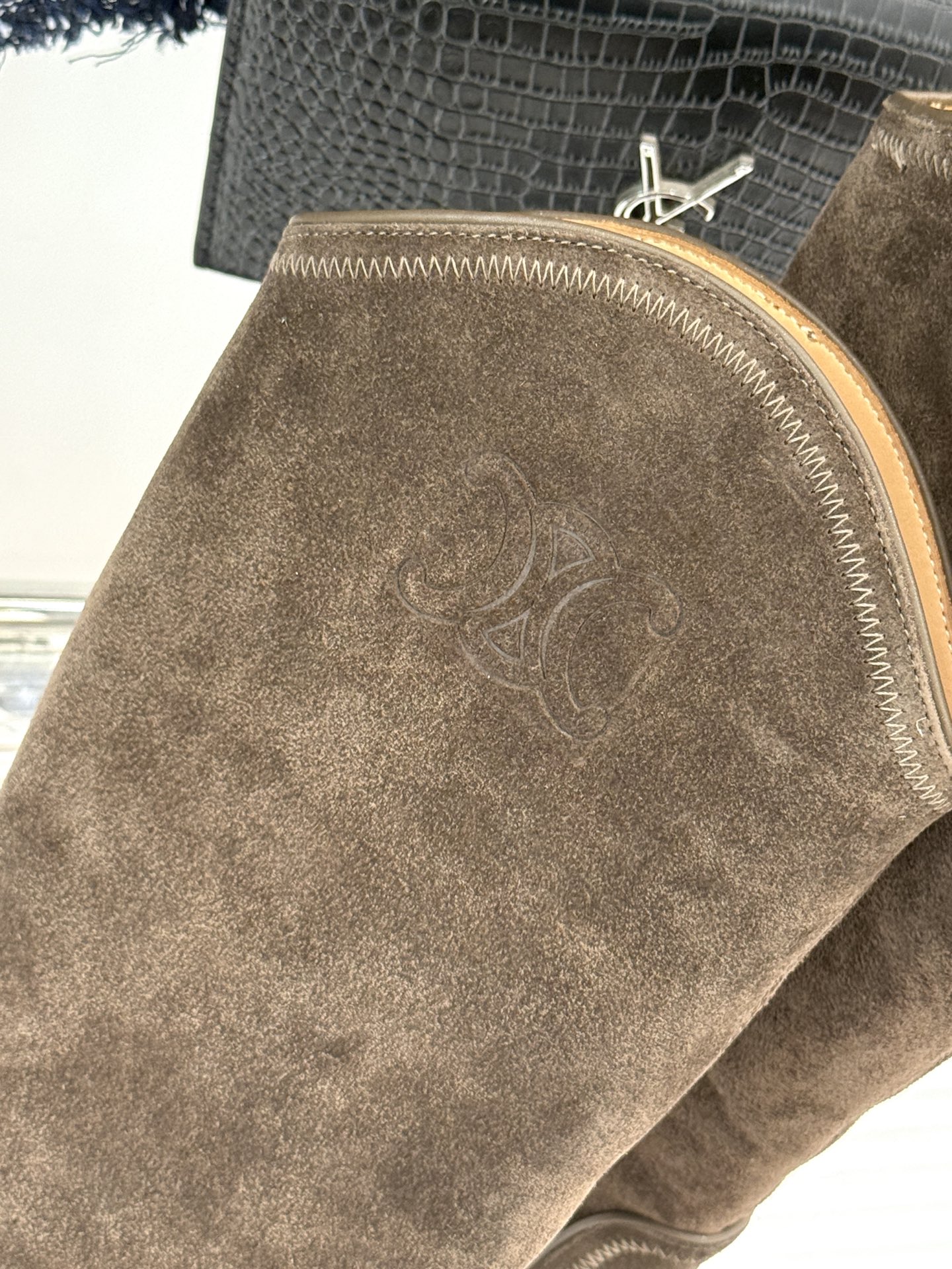 Celine Women's Brown Suede Western Boots with Metal Toe and Block Heel 7 i1757005083670 6997 0 5