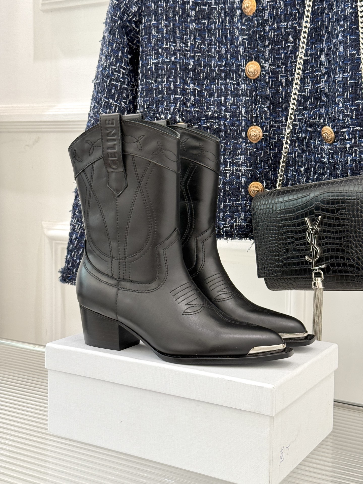Celine Western Ankle Boots with Metal Toe - Classic Fall/Winter Style 2 i1757005708535 9036 0 0