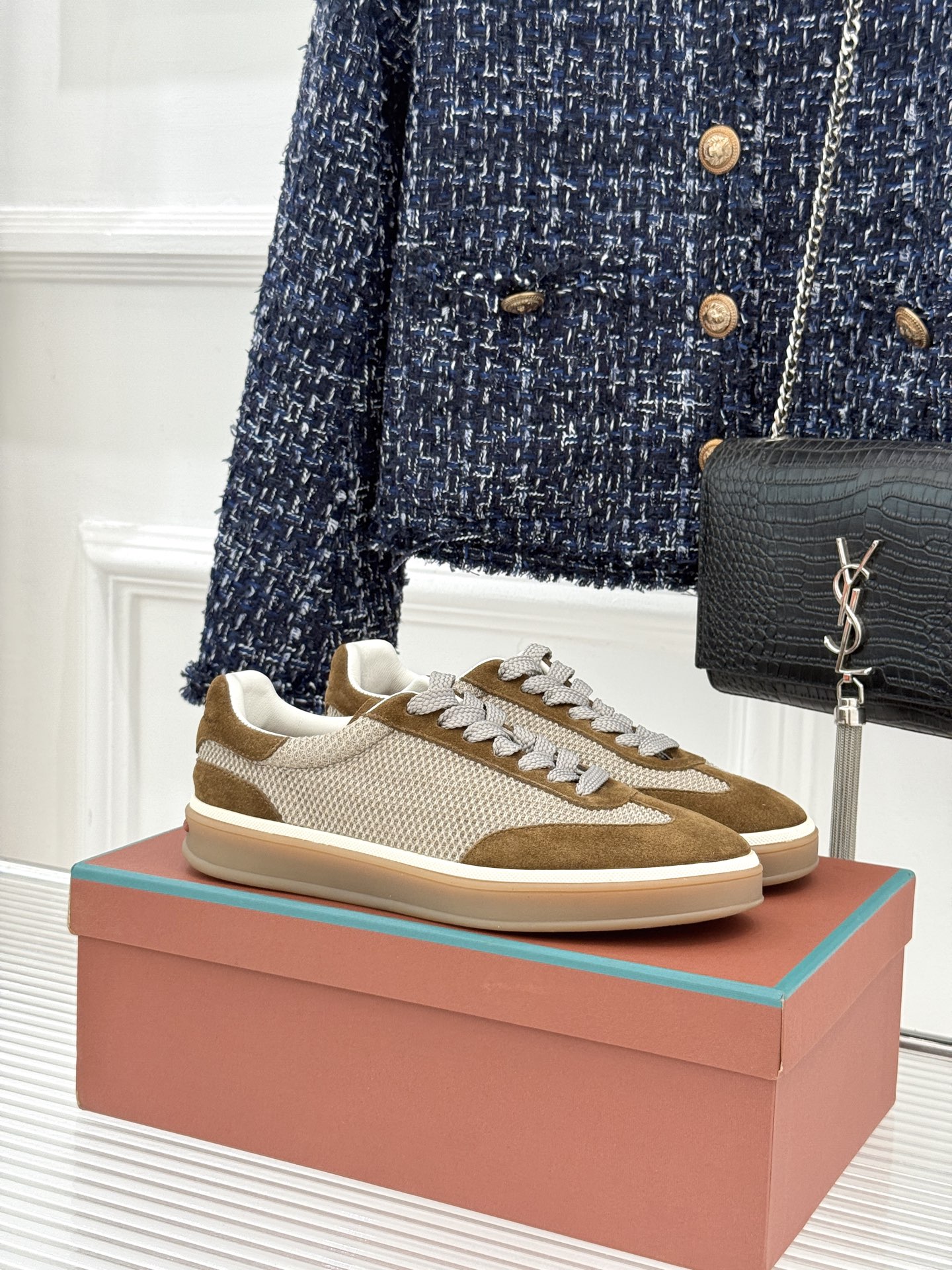 （配原版飞机盒）Loro Piana/LP Tennis Walk情侣款经典复古休闲德训鞋很松弛的老钱风