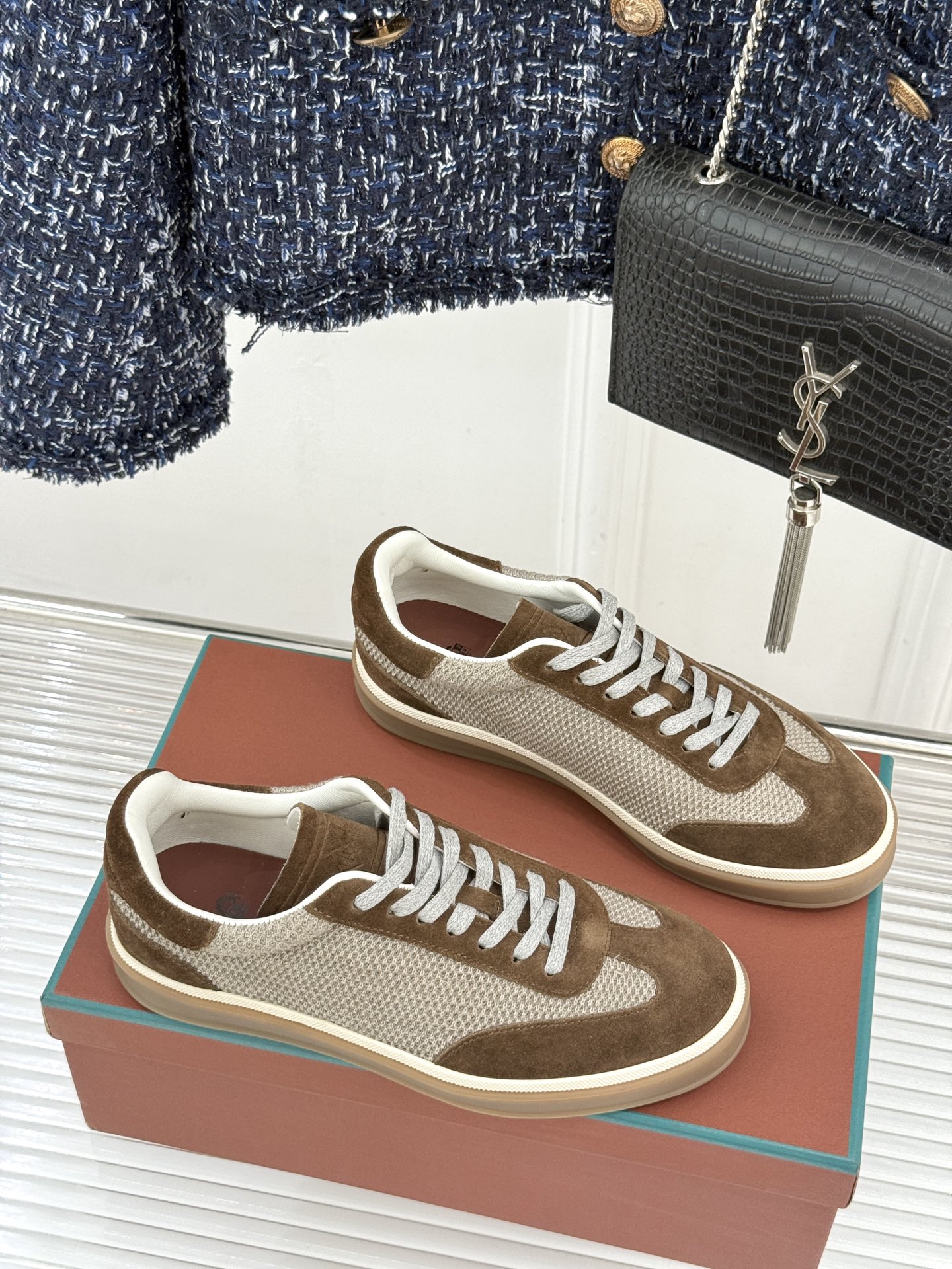 （配原版飞机盒）Loro Piana/LP Tennis Walk情侣款经典复古休闲德训鞋很松弛的老钱风