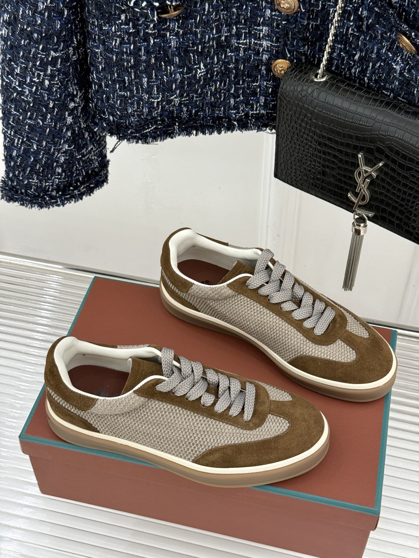 （配原版飞机盒）Loro Piana/LP Tennis Walk情侣款经典复古休闲德训鞋很松弛的老钱风