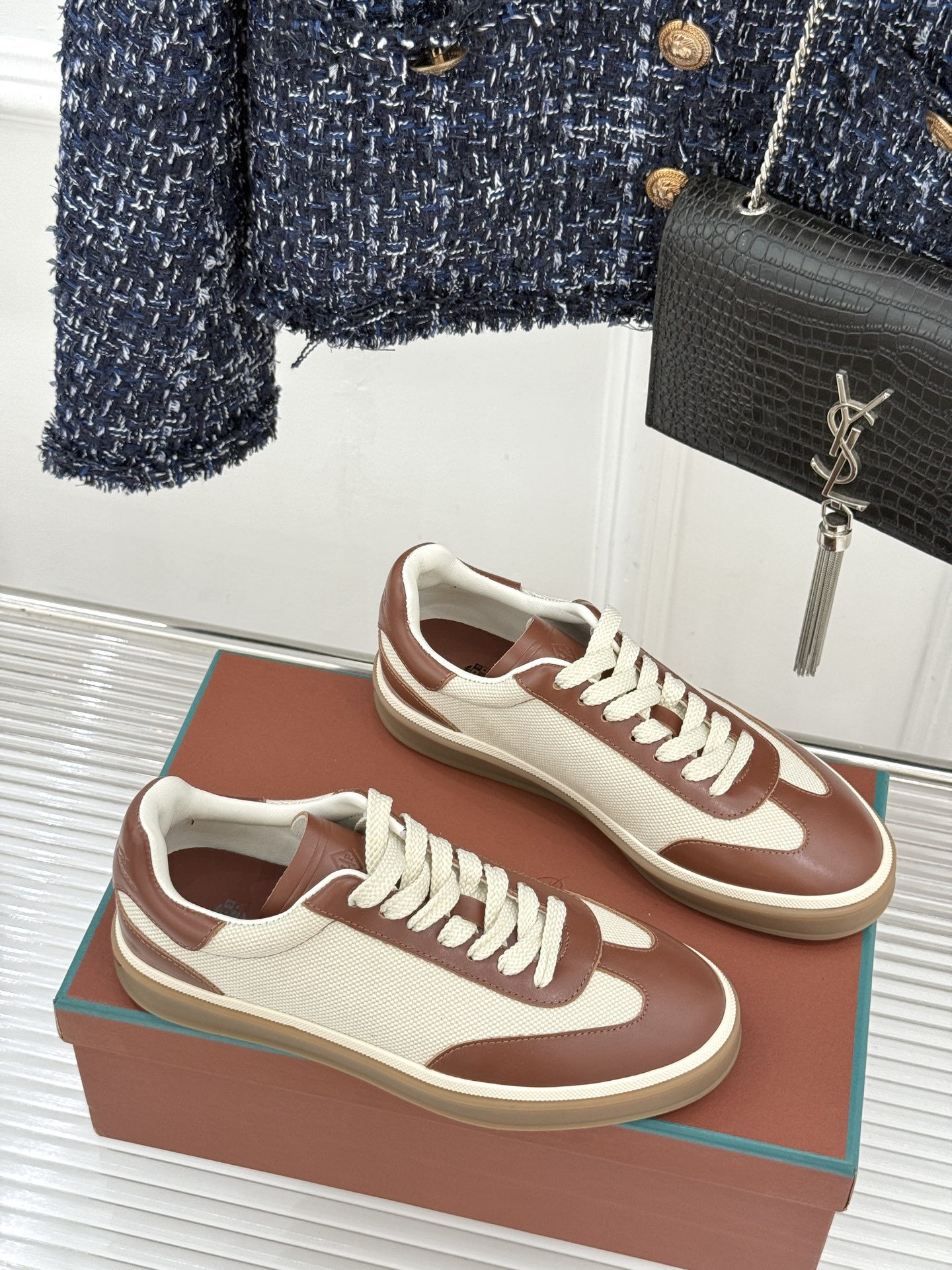 （配原版飞机盒）Loro Piana/LP Tennis Walk情侣款经典复古休闲德训鞋很松弛的老钱风