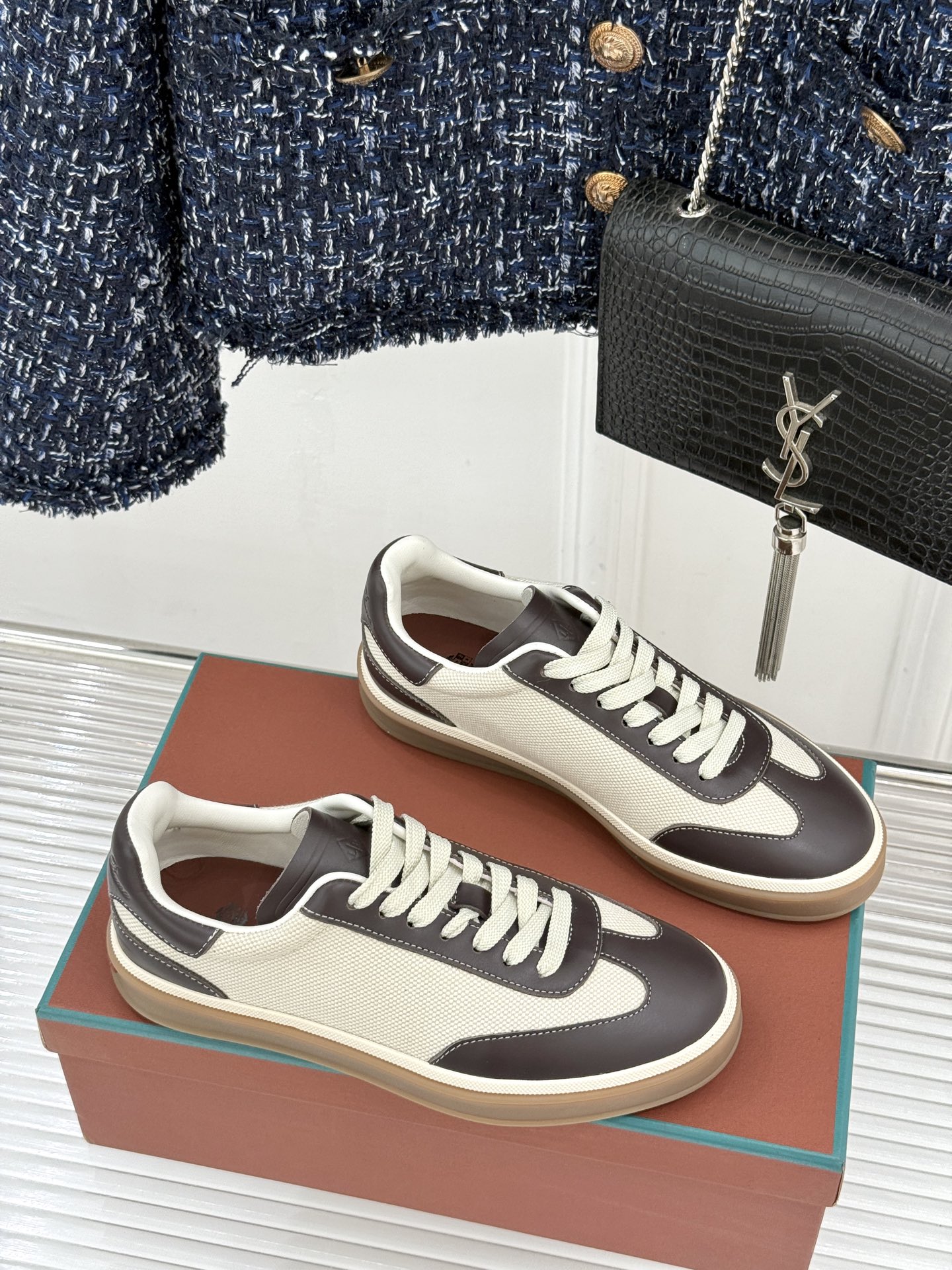 （配原版飞机盒）Loro Piana/LP Tennis Walk情侣款经典复古休闲德训鞋很松弛的老钱风