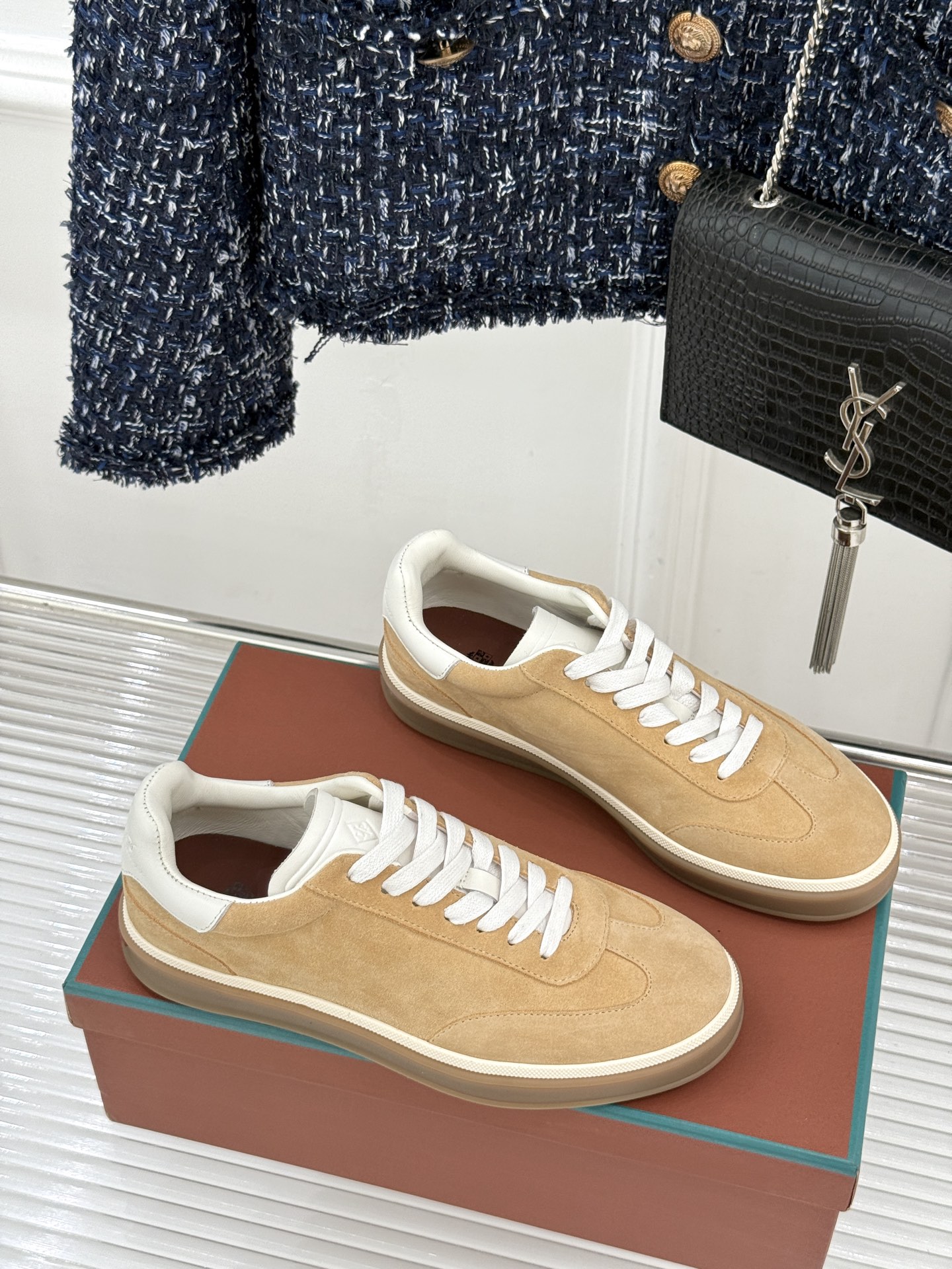 （配原版飞机盒）Loro Piana/LP Tennis Walk情侣款经典复古休闲德训鞋很松弛的老钱风