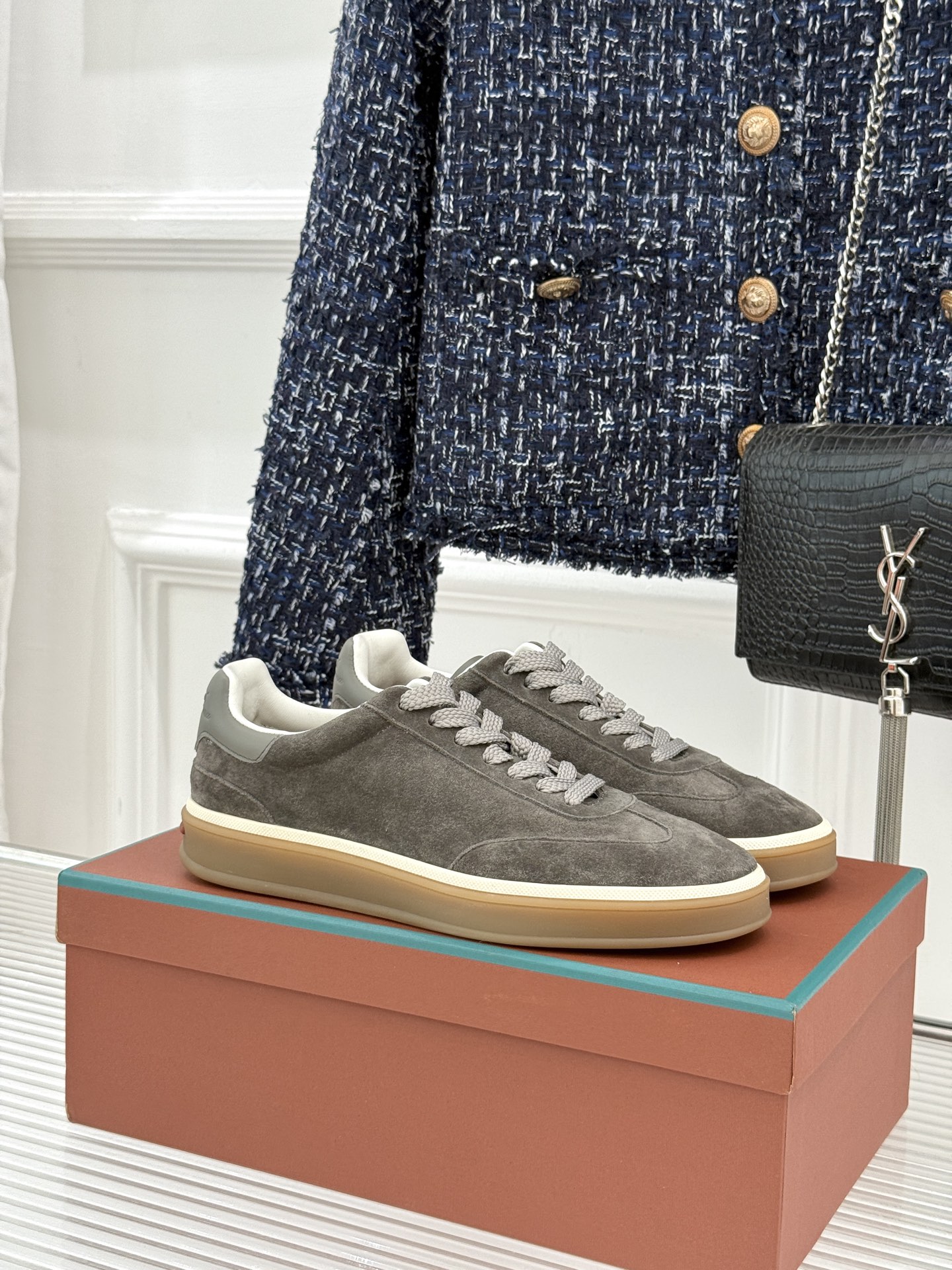 （配原版飞机盒）Loro Piana/LP Tennis Walk情侣款经典复古休闲德训鞋很松弛的老钱风