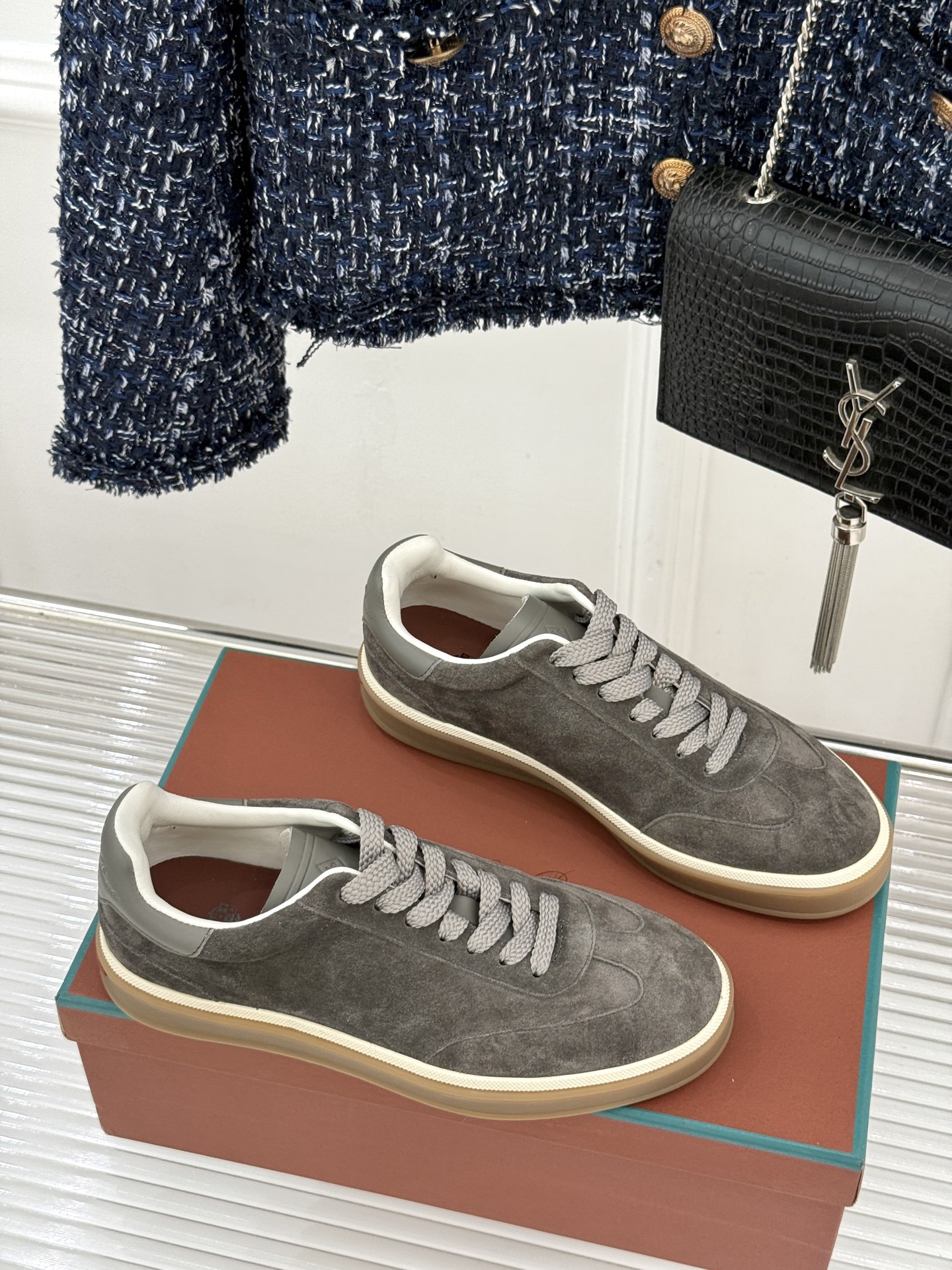 （配原版飞机盒）Loro Piana/LP Tennis Walk情侣款经典复古休闲德训鞋很松弛的老钱风