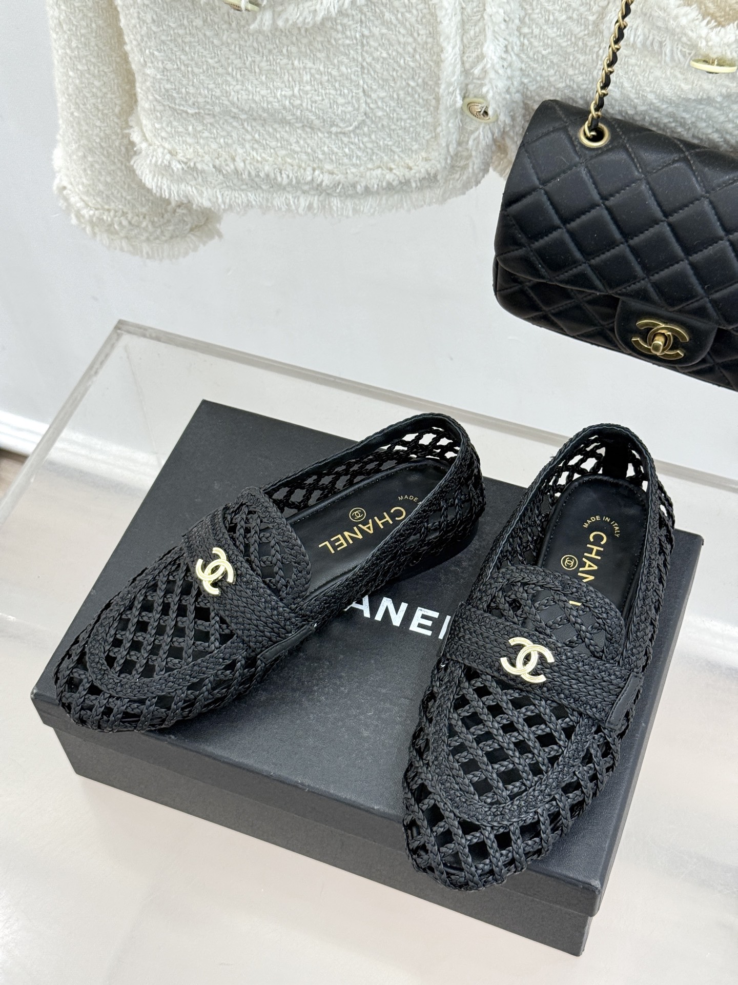 CHANE* ｜小香26P新品双C编织乐福鞋半拖将经典乐福与慵懒半拖完美融合编织肌理重塑小香高级感。镂空