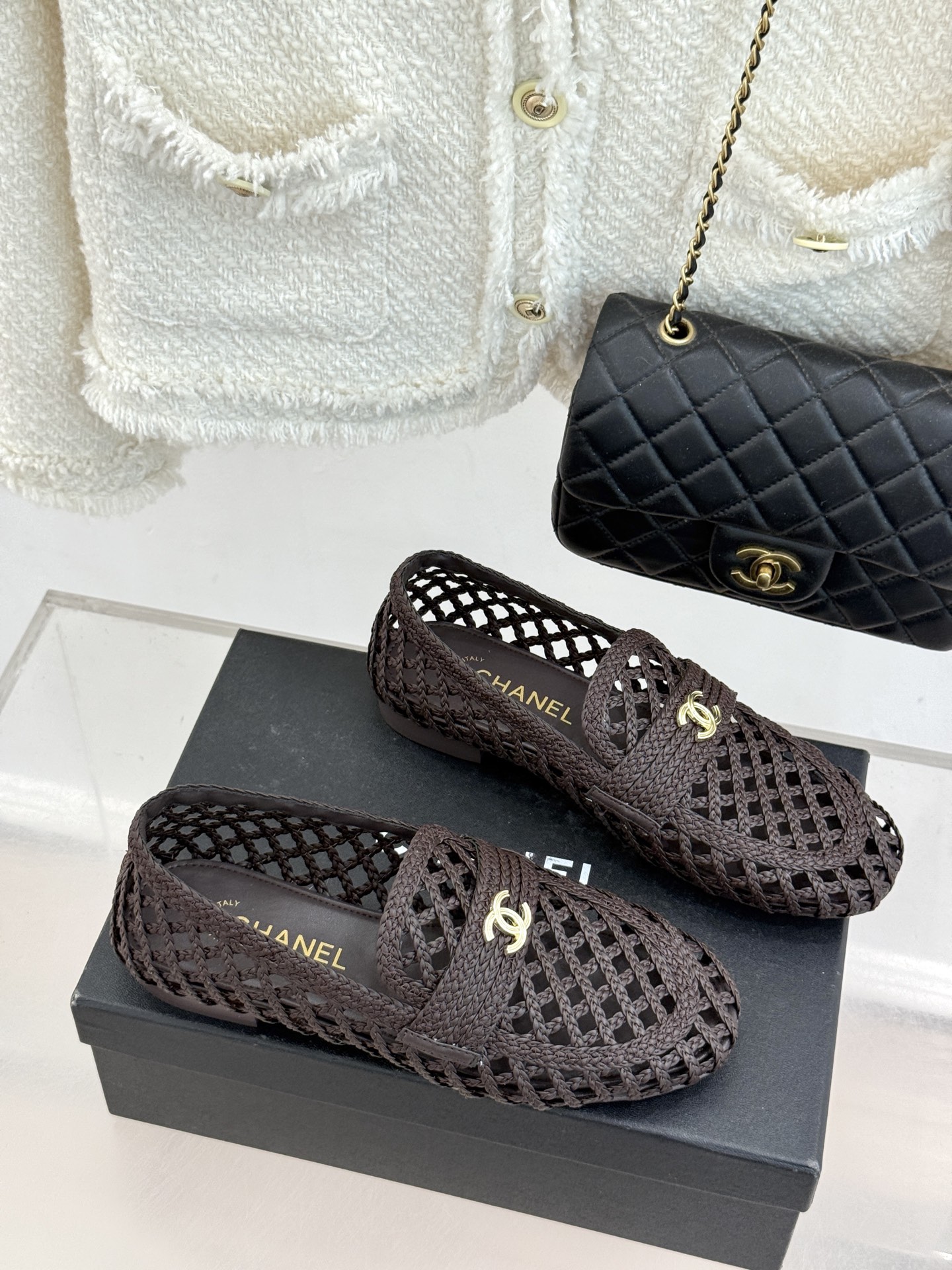 CHANE* ｜小香26P新品双C编织乐福鞋半拖将经典乐福与慵懒半拖完美融合编织肌理重塑小香高级感。镂空