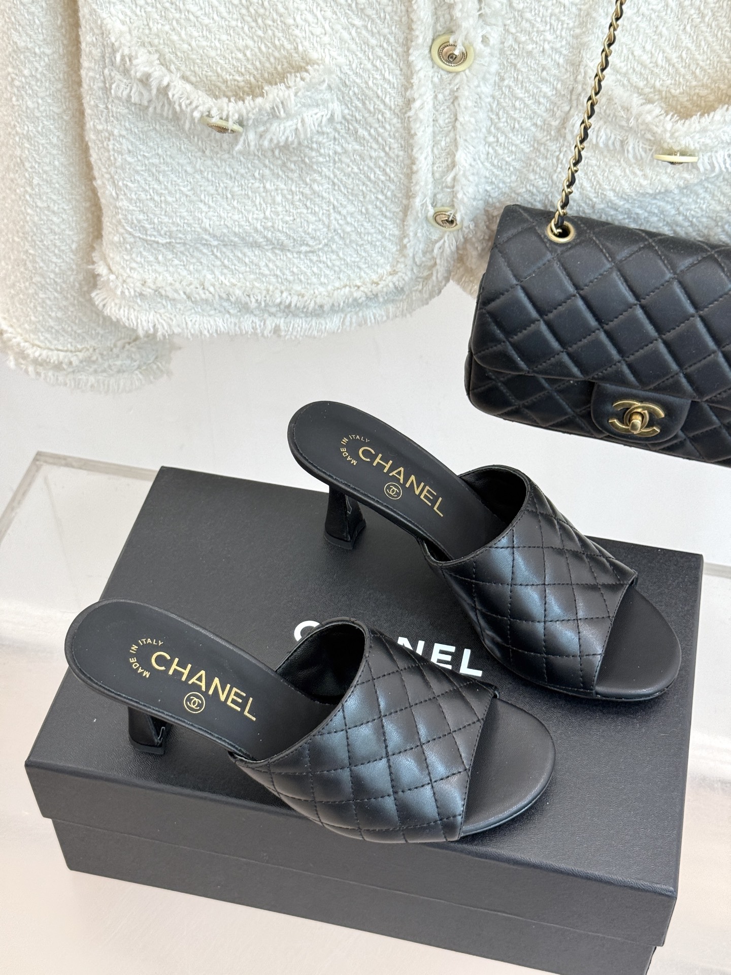 CHANE*｜小香26A新品菱格鱼嘴高跟拖鞋26A早秋封神单品金属双C闪得挪不开眼经典菱格纹高级感拉满鞋