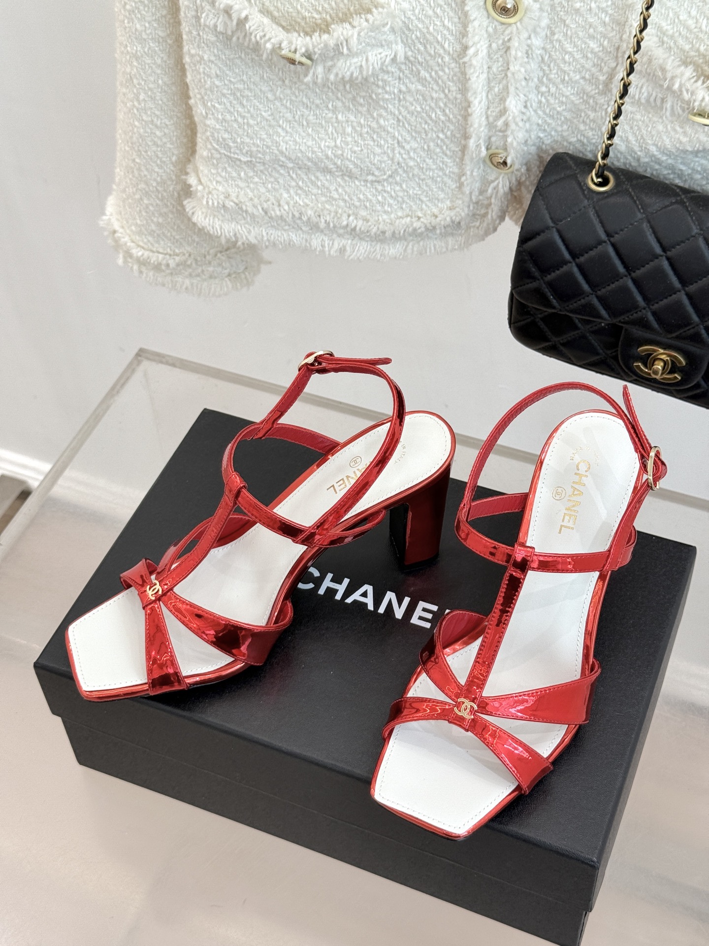 CHANE*｜小香26A双C细带方头细跟高跟凉鞋Chanel 26A 工坊新作双C细带方头高跟凉鞋把法式
