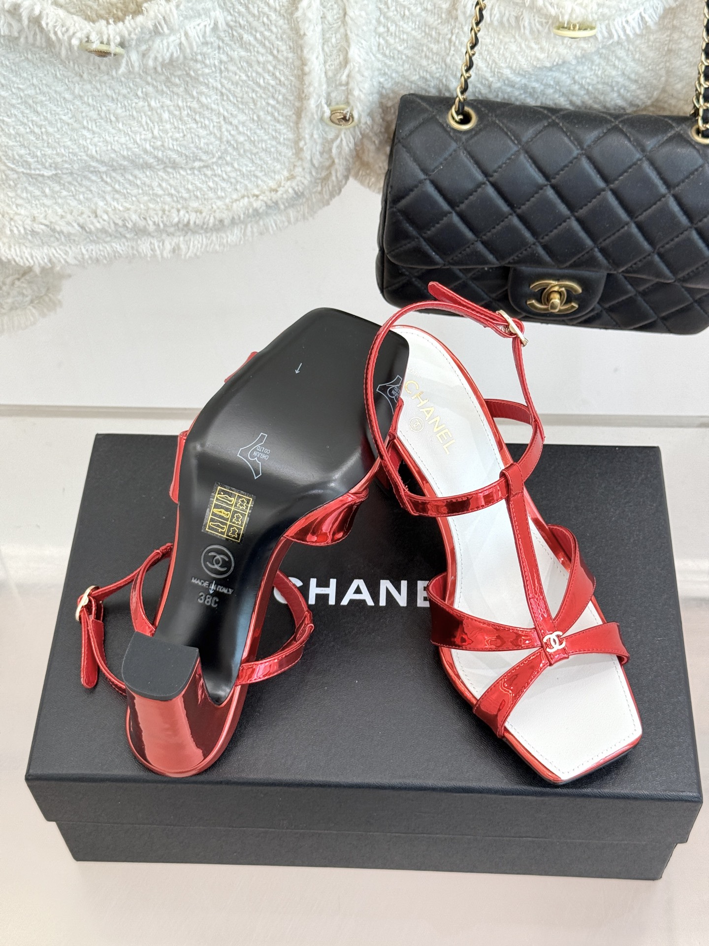 CHANE*｜小香26A双C细带方头细跟高跟凉鞋Chanel 26A 工坊新作双C细带方头高跟凉鞋把法式