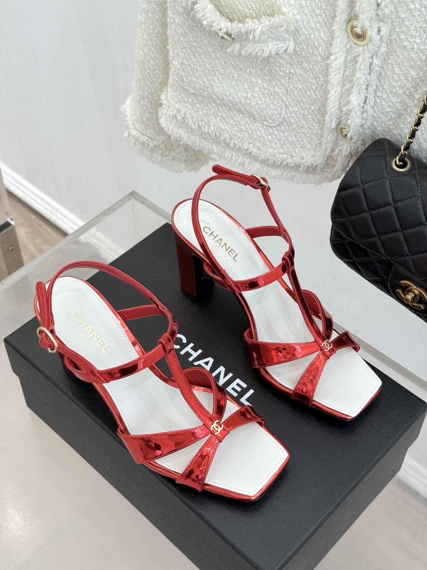 CHANE*｜小香26A双C细带方头细跟高跟凉鞋Chanel 26A 工坊新作双C细带方头高跟凉鞋把法式