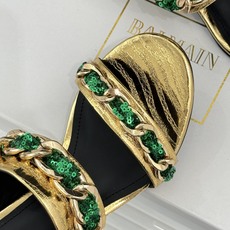 Balmain|巴尔曼经典金属链条一字带猫跟拖鞋金属链条一字带设计把法式贵气焊在脚上意大利头层小牛皮亮面 Balmain|巴尔曼经典金属链条一字带猫跟拖鞋金属链条一字带设计把法式贵气焊在脚上意大利头层小牛皮亮面