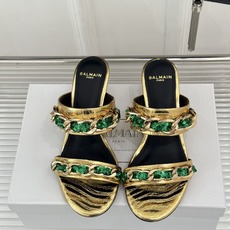 Balmain|巴尔曼经典金属链条一字带猫跟拖鞋金属链条一字带设计把法式贵气焊在脚上意大利头层小牛皮亮面 Balmain|巴尔曼经典金属链条一字带猫跟拖鞋金属链条一字带设计把法式贵气焊在脚上意大利头层小牛皮亮面