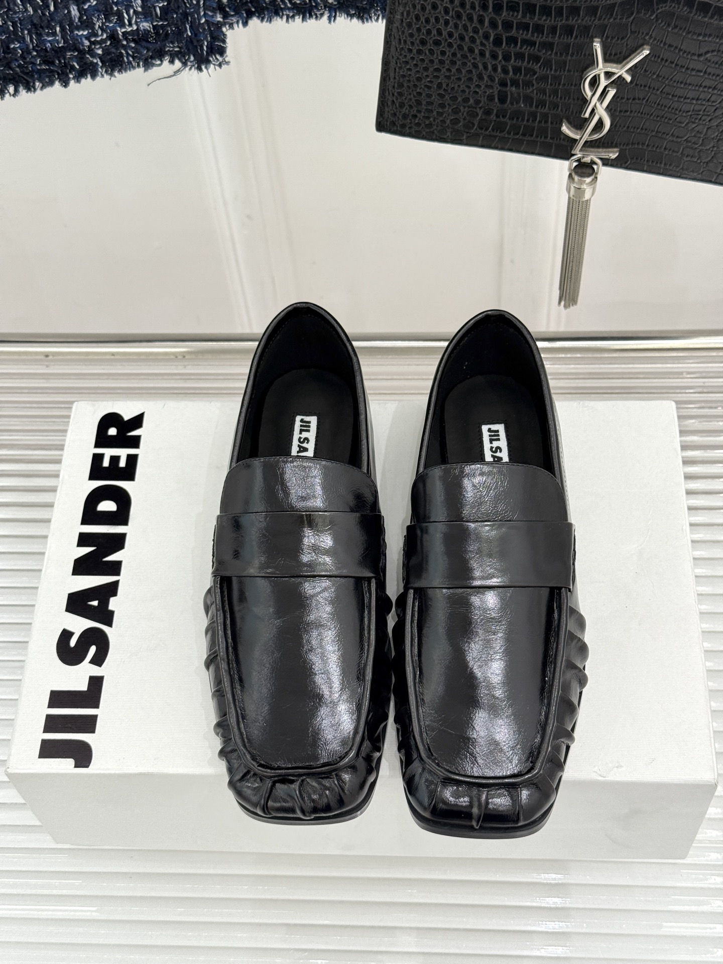 Jil Sander/吉尔桑达极 26WF新品老钱风方头复古褶皱一脚蹬乐福鞋老钱风方头褶皱乐福鞋复古褶皱