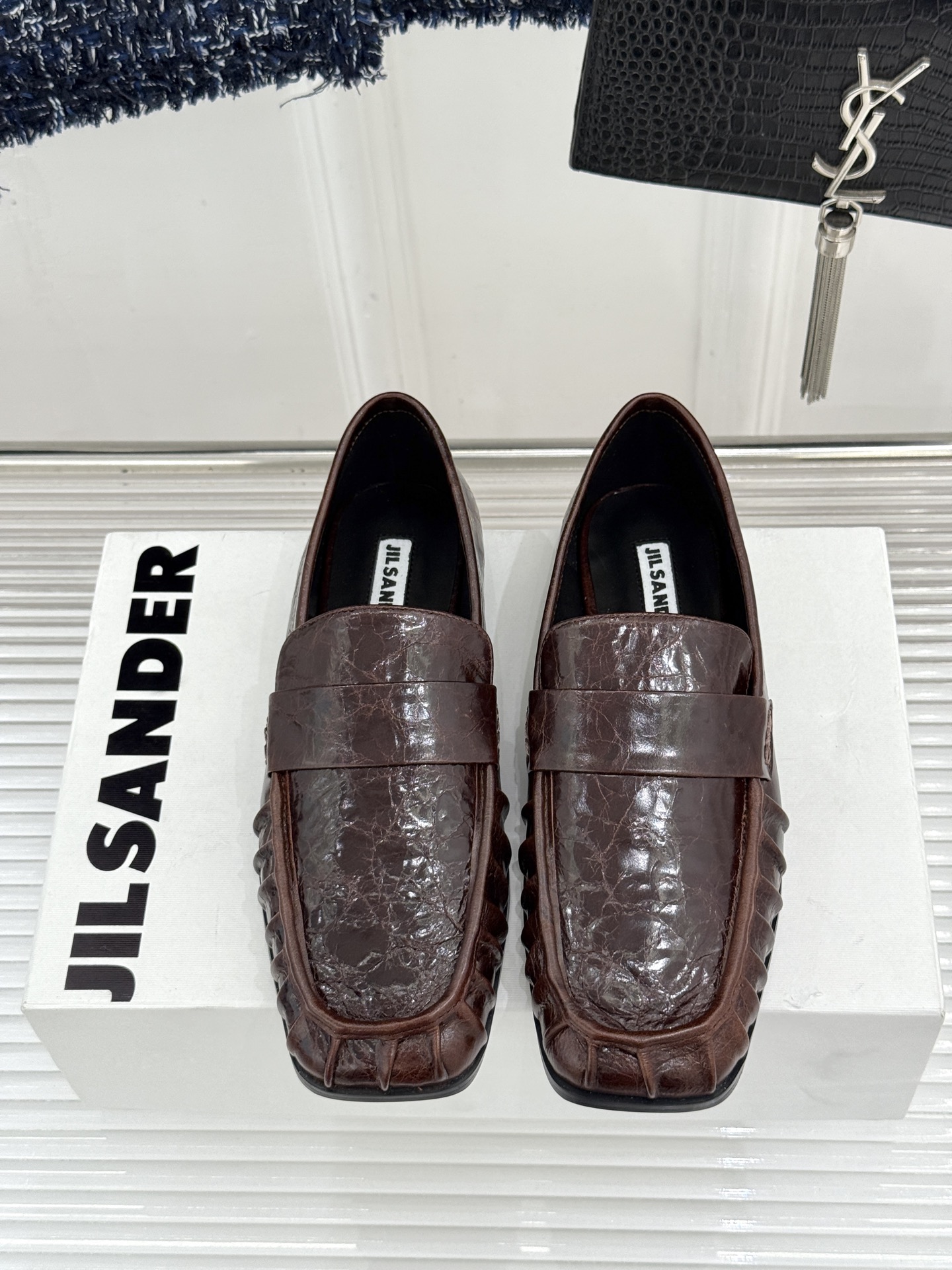 Jil Sander/吉尔桑达极 26WF新品老钱风方头复古褶皱一脚蹬乐福鞋老钱风方头褶皱乐福鞋复古褶皱