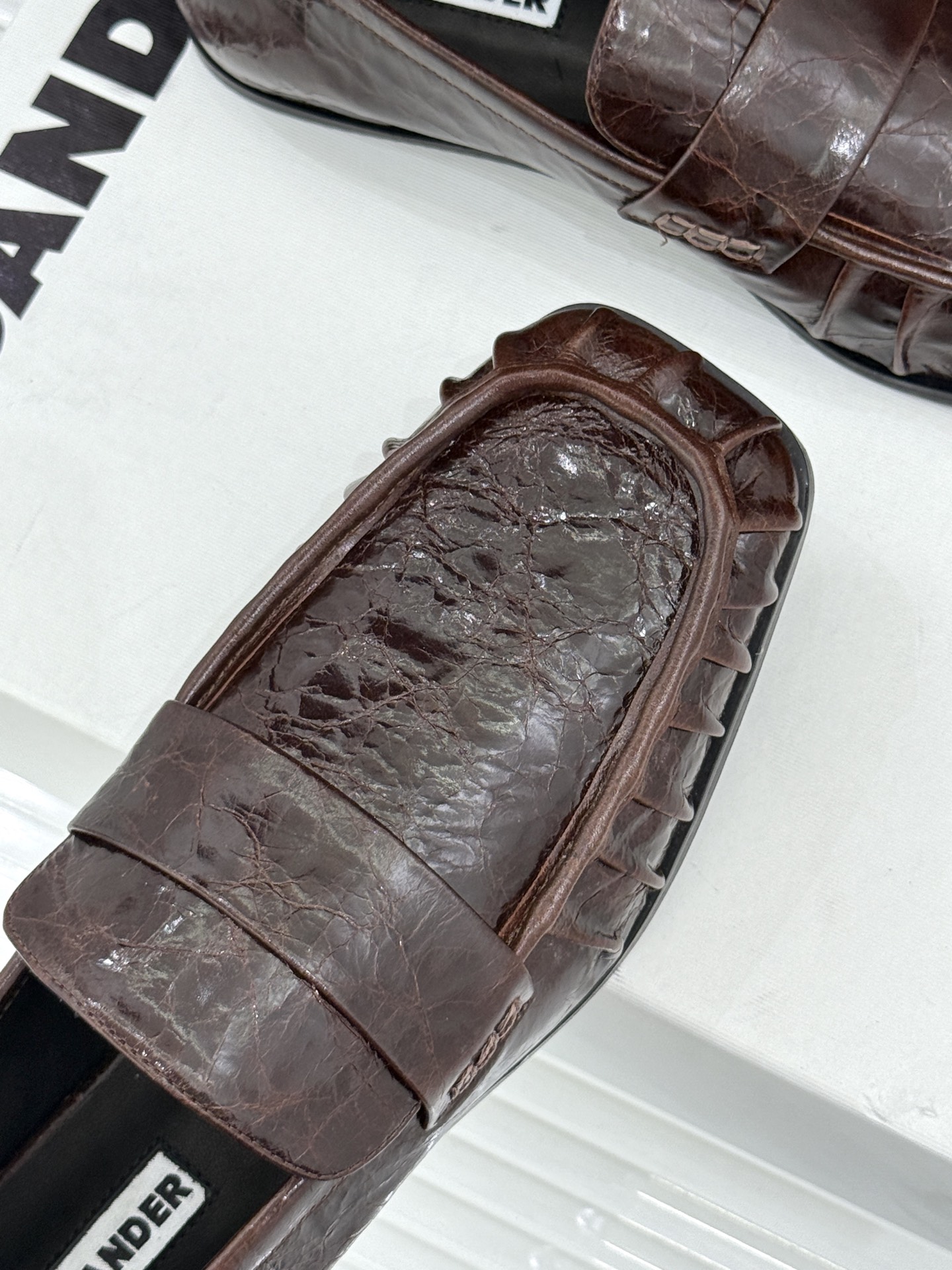 Jil Sander/吉尔桑达极 26WF新品老钱风方头复古褶皱一脚蹬乐福鞋老钱风方头褶皱乐福鞋复古褶皱