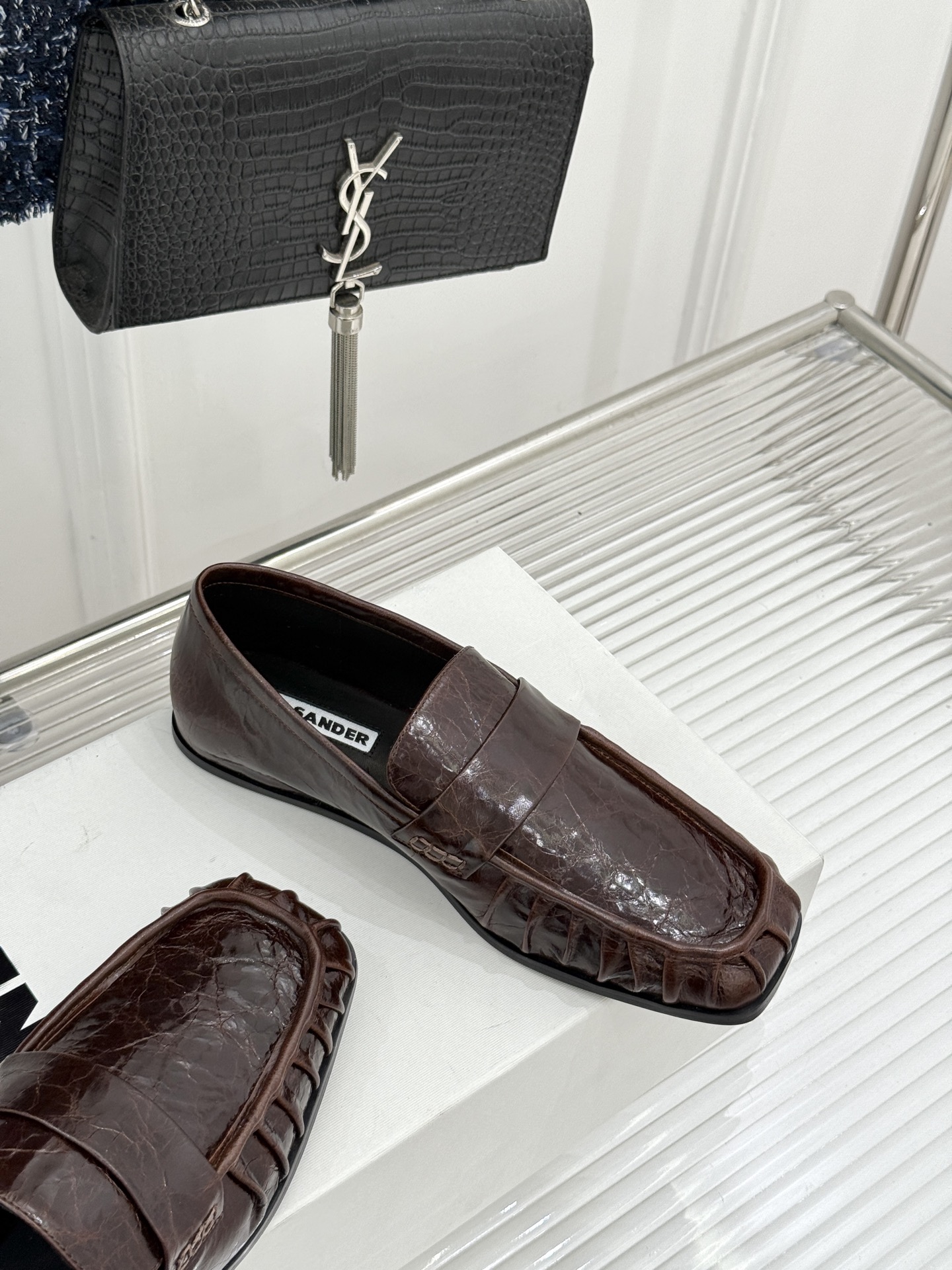 Jil Sander/吉尔桑达极 26WF新品老钱风方头复古褶皱一脚蹬乐福鞋老钱风方头褶皱乐福鞋复古褶皱